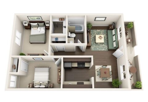 2 bed floor plan 2 bathroom